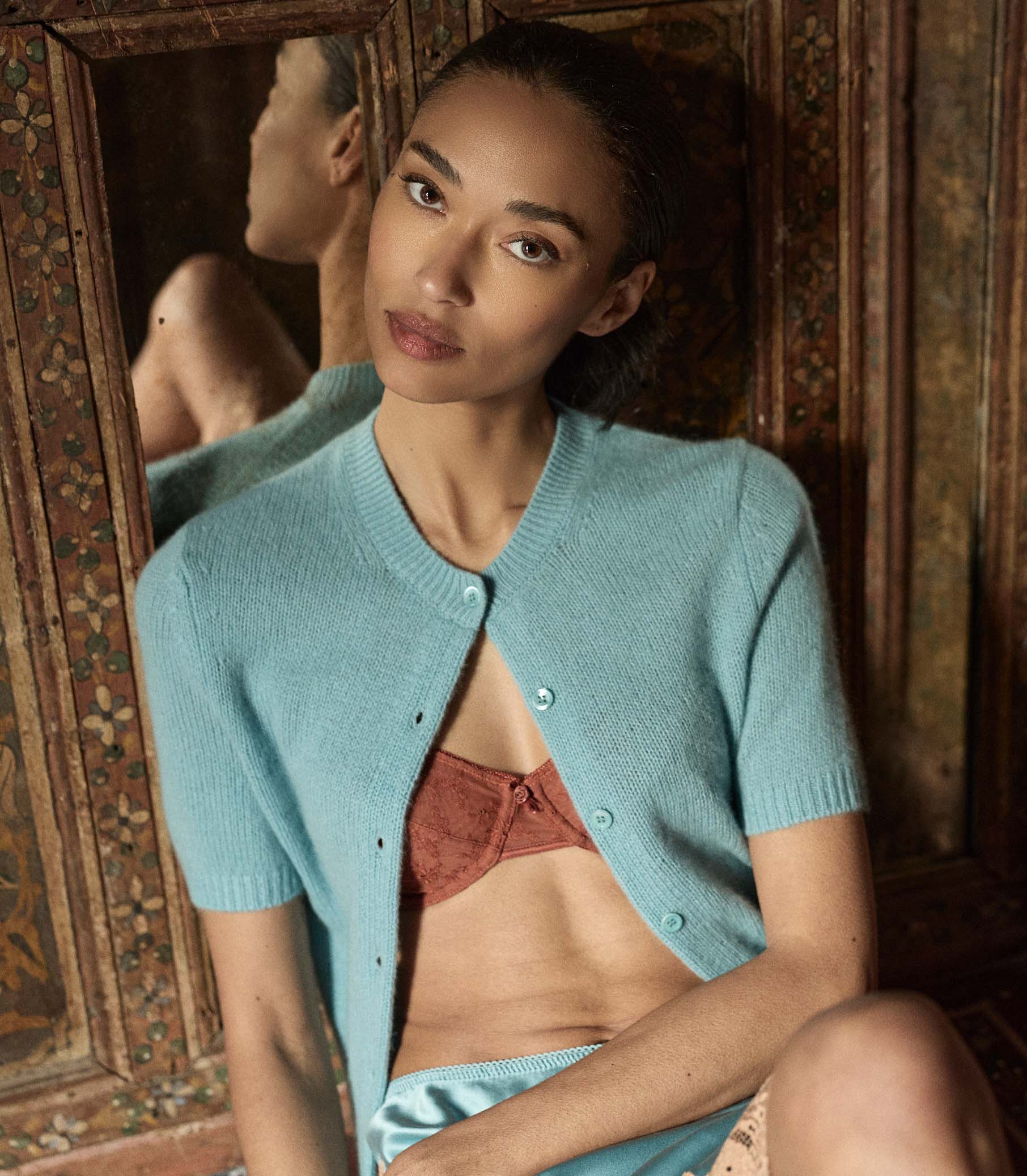 ALESIA CASHMERE CARDIGAN -- DEEP AQUAMARINE - Image 2