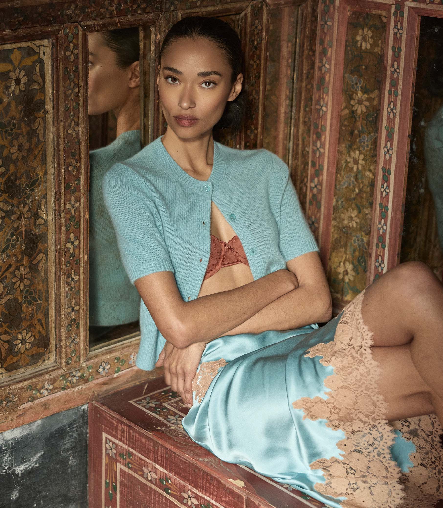 ALESIA CASHMERE CARDIGAN -- DEEP AQUAMARINE - Image 9