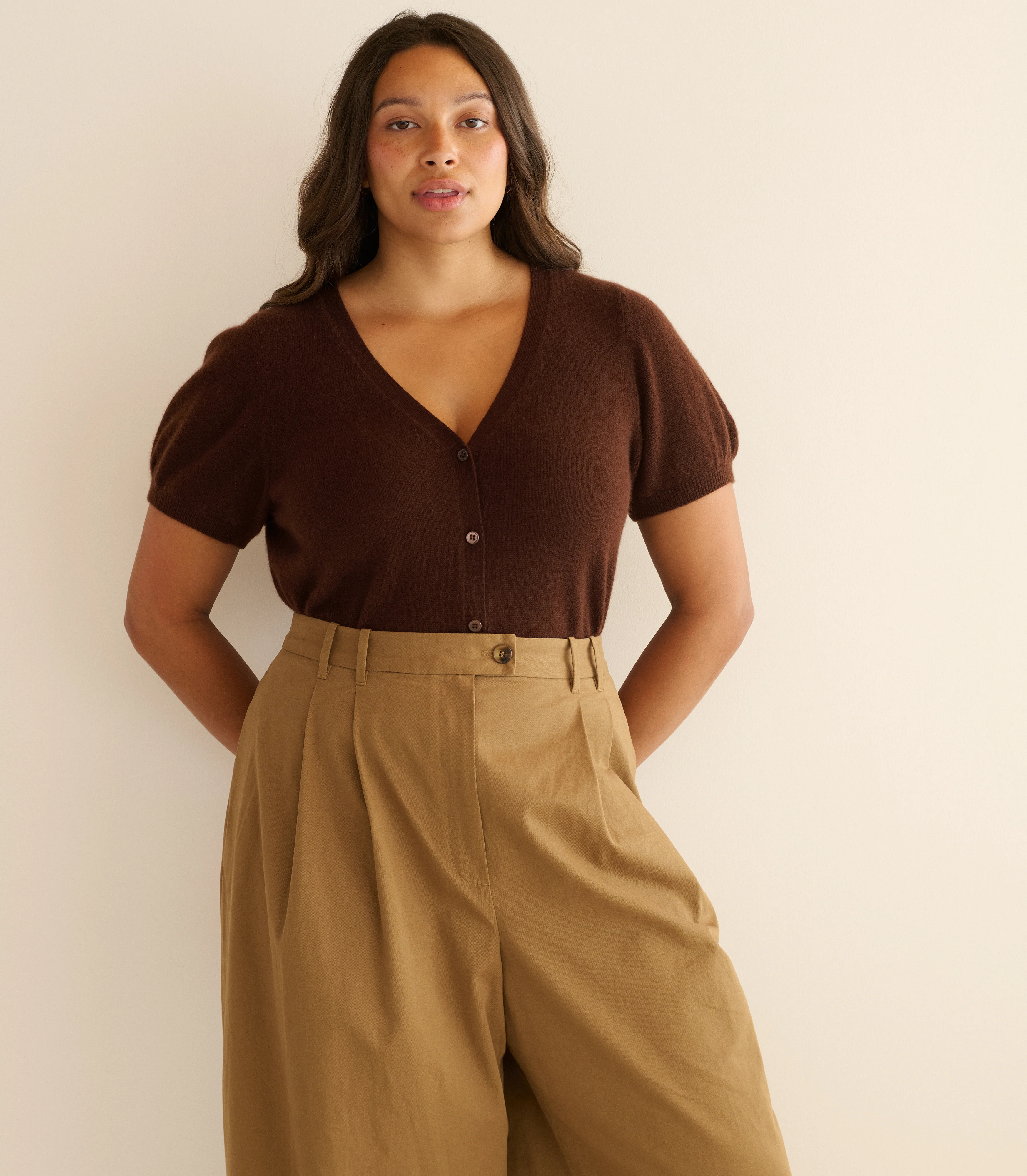 ARELLA CASHMERE CARDIGAN -- DARK UMBER - Image 3