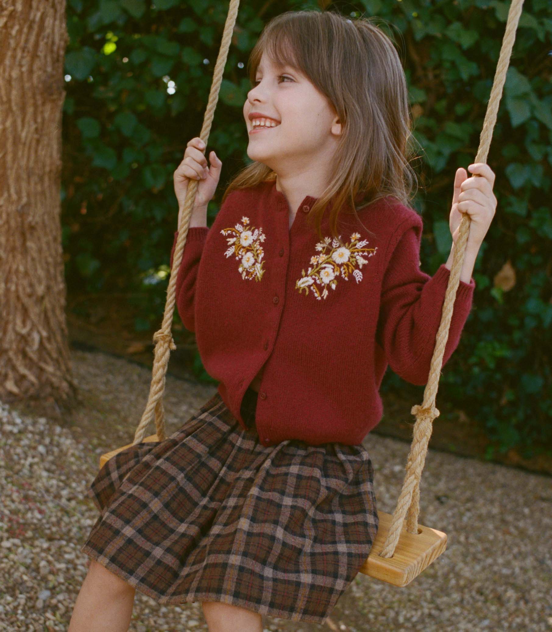 BABETTE CASHMERE CARDIGAN -- MALBEC FLORAL EMBROIDERY