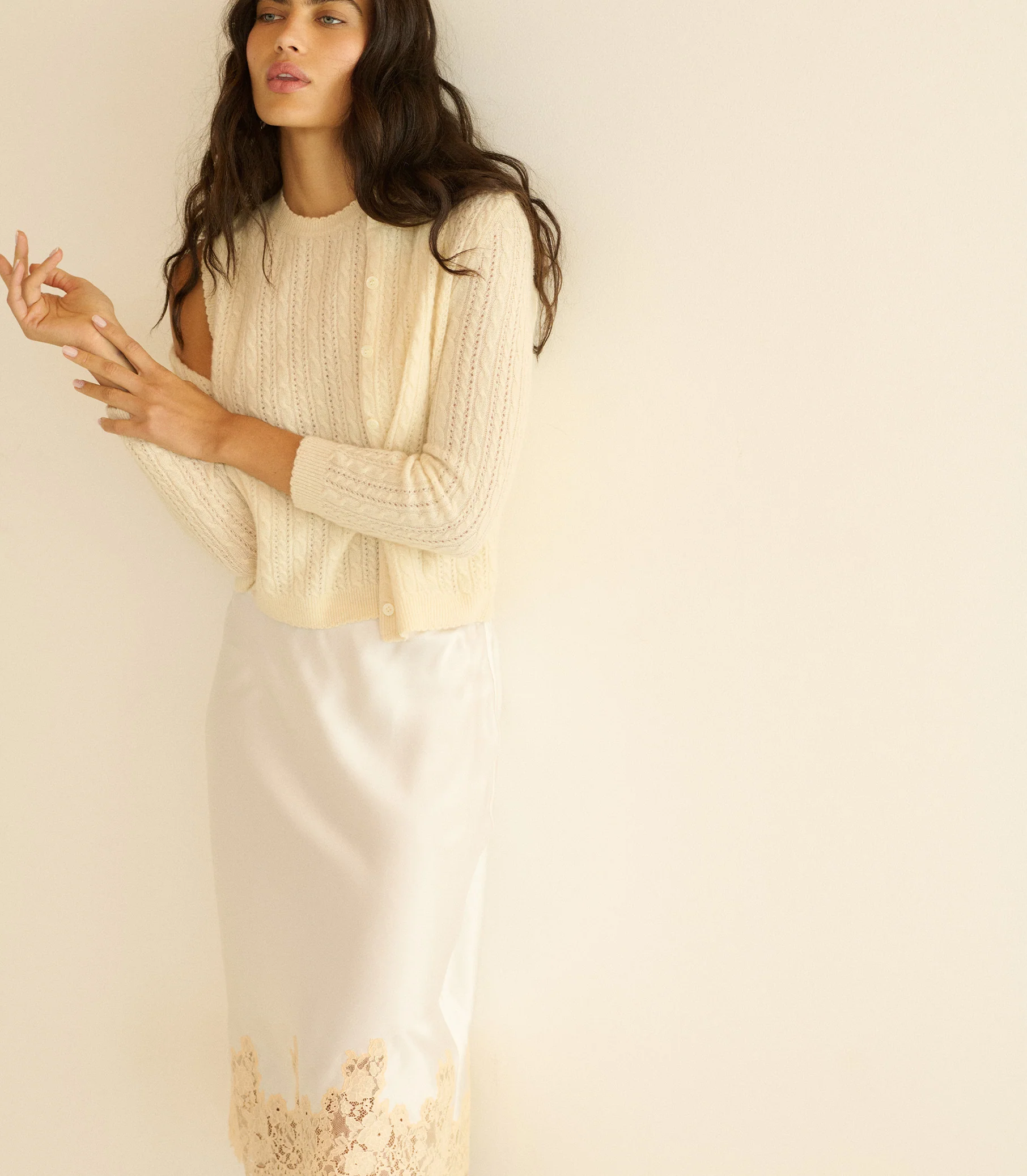 DANAE CASHMERE CABLE CARDIGAN -- DOGWOOD - Image 2