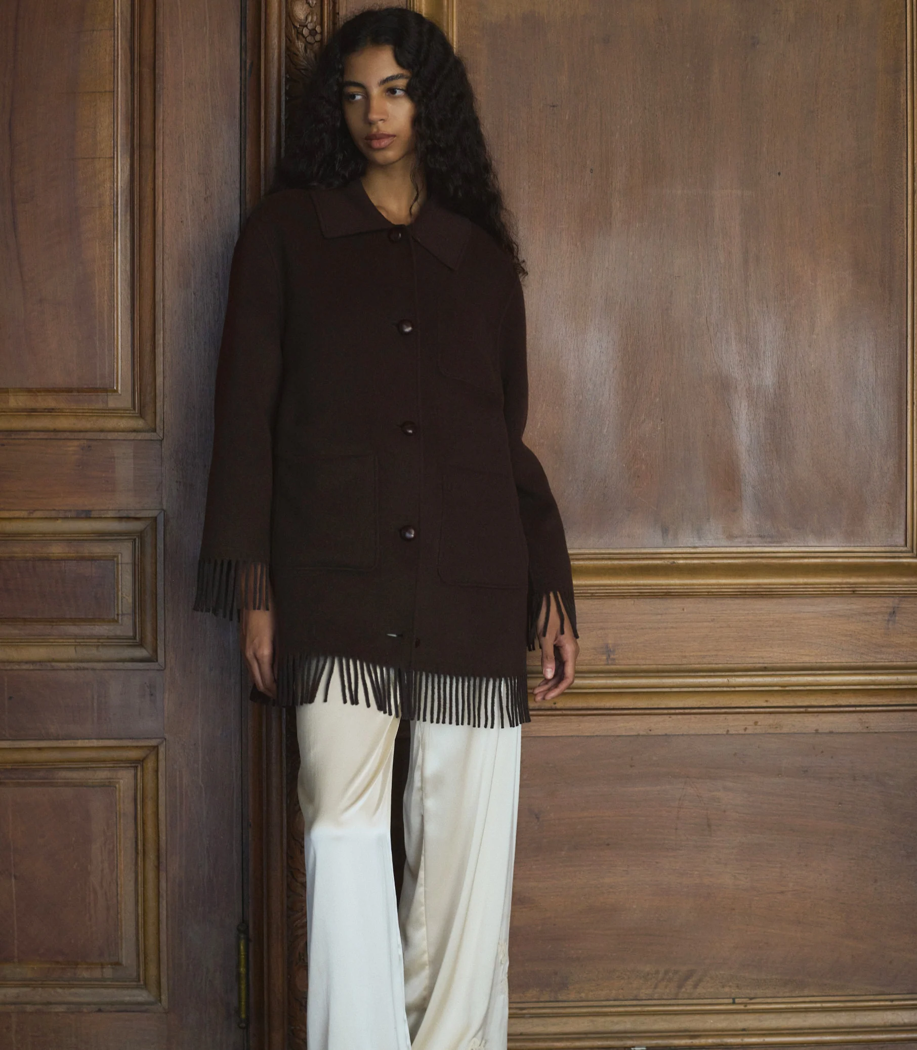 GERMAIN FRINGE COAT -- BITTER CHOCOLATE - Image 2