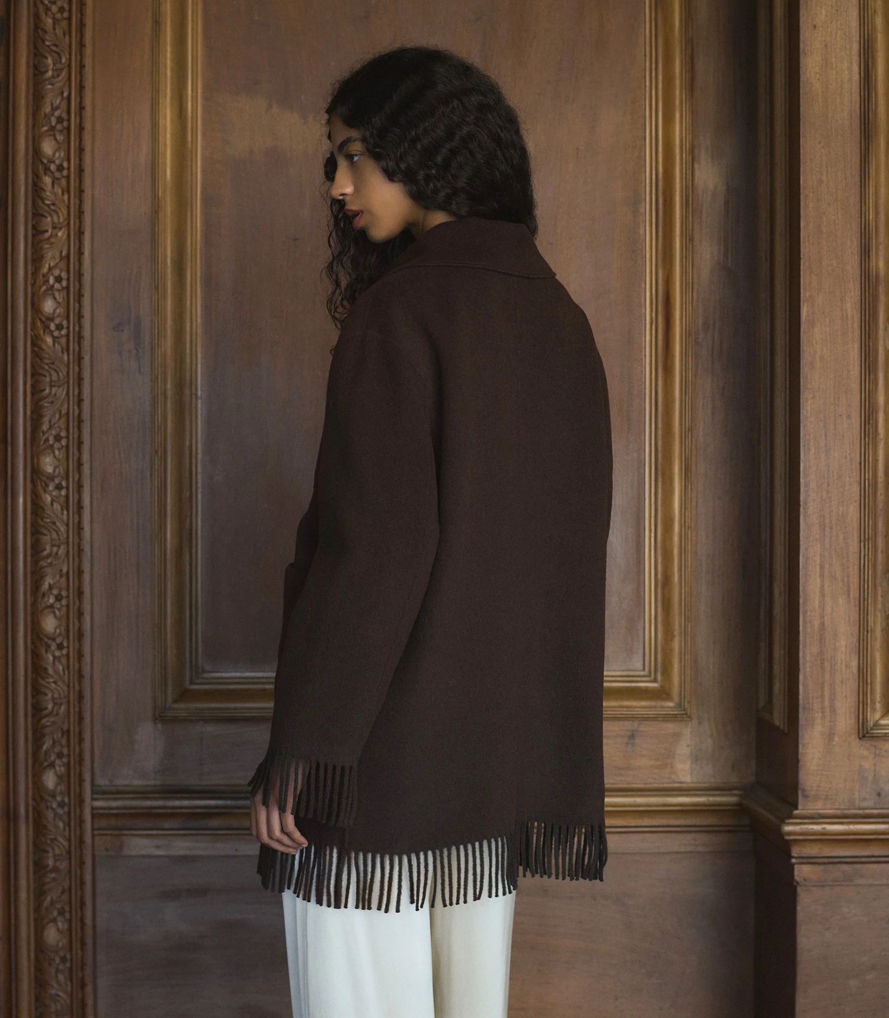 GERMAIN FRINGE COAT -- BITTER CHOCOLATE - Image 3