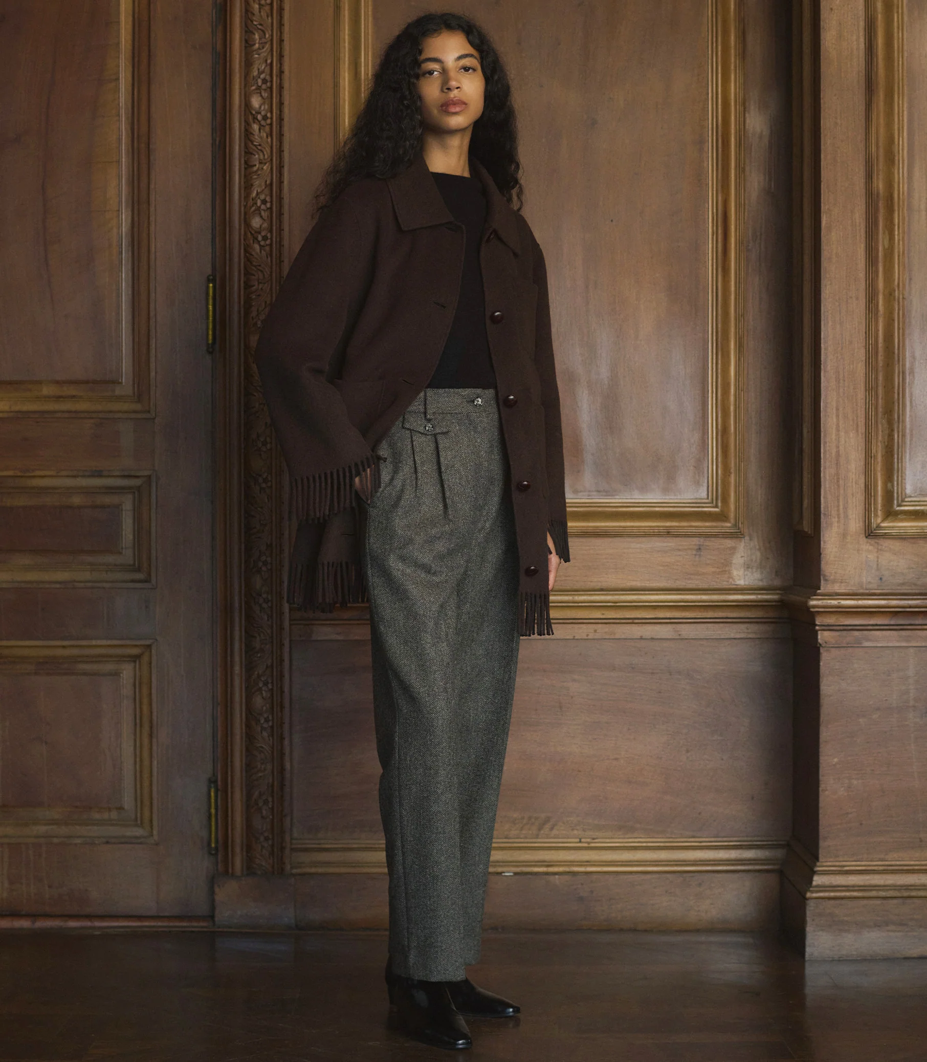GERMAIN FRINGE COAT -- BITTER CHOCOLATE - Image 4