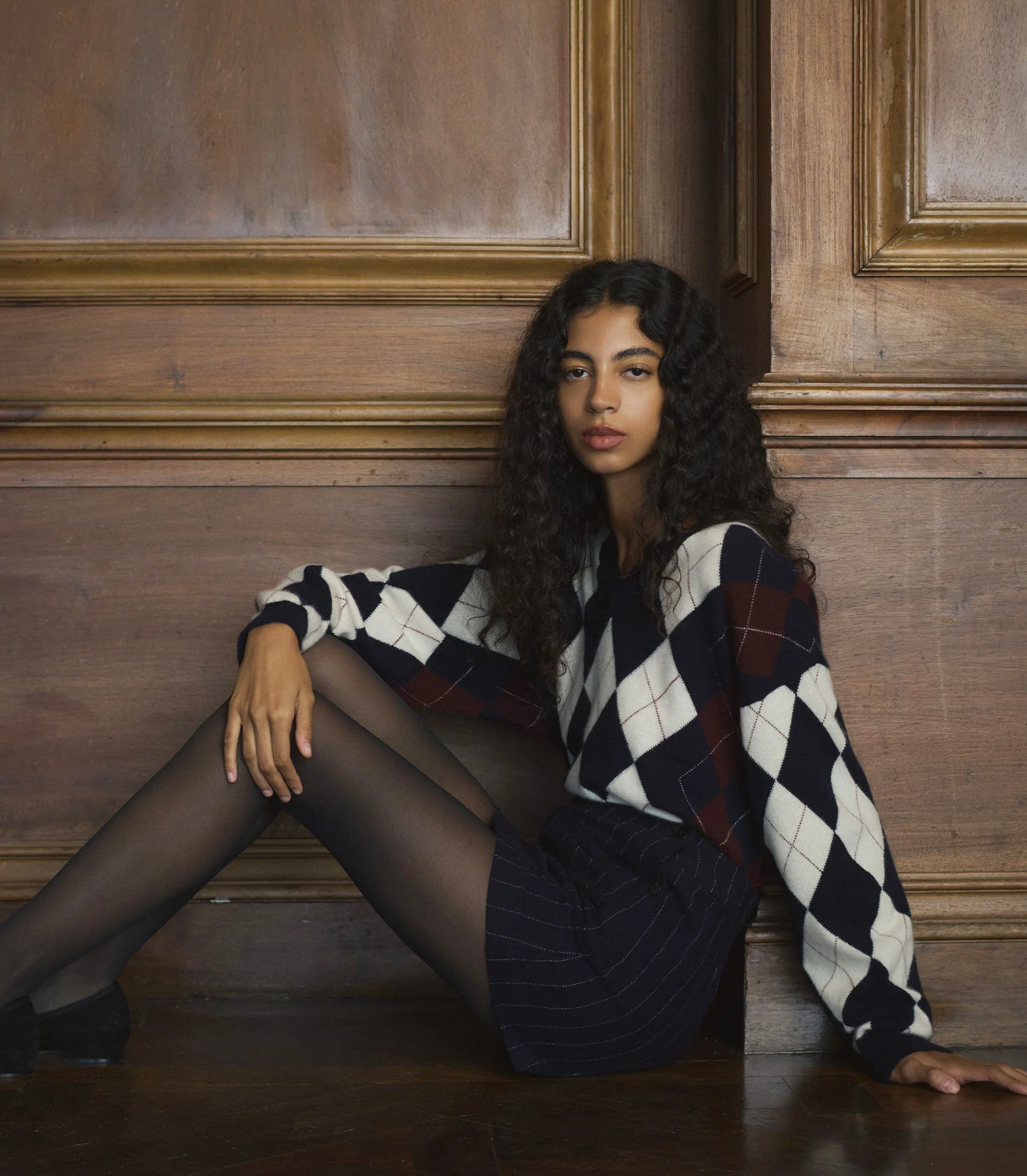 HARLEQUIN CASHMERE SWEATER -- NAVY ARGYLE - Image 3