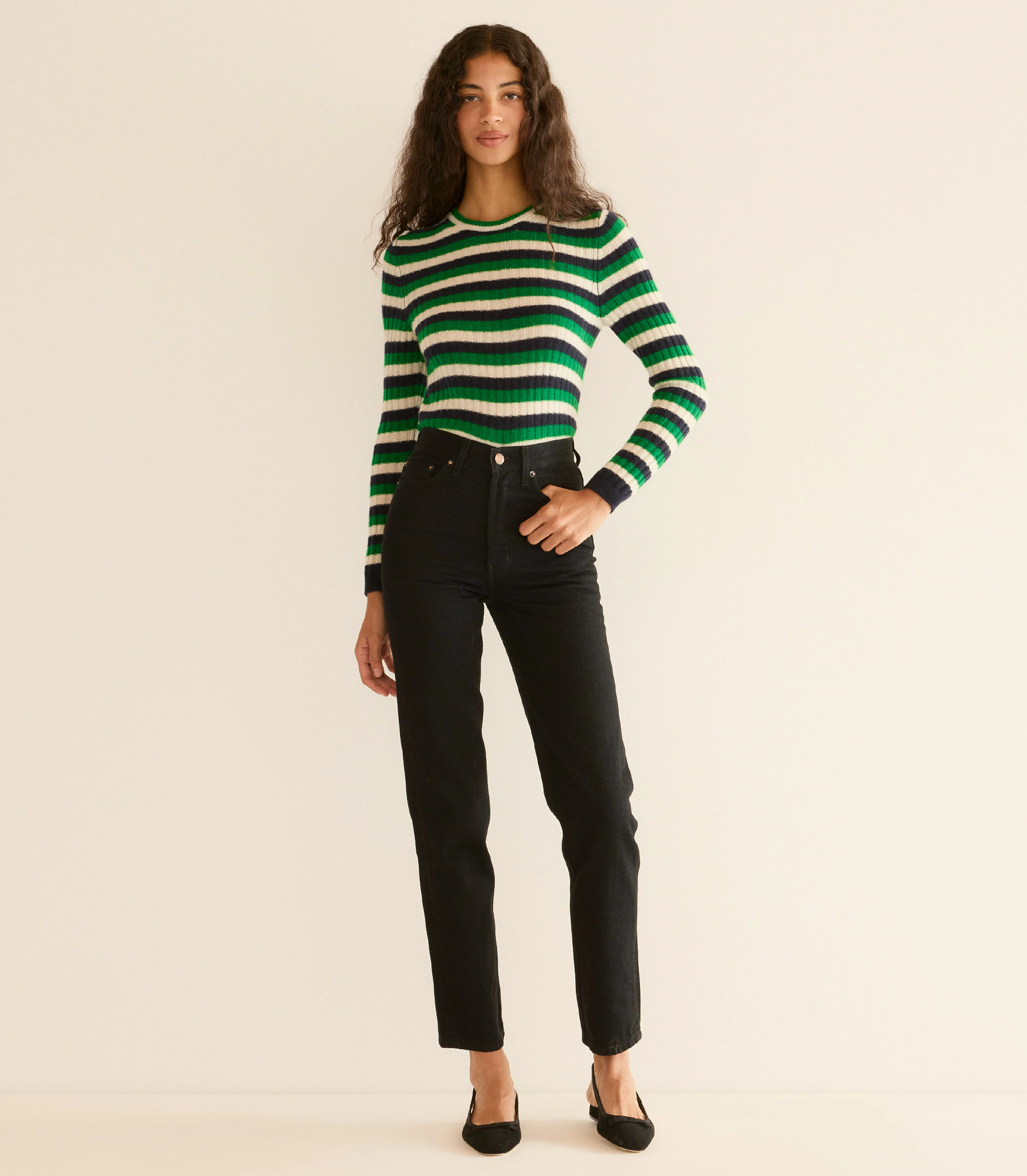 HYERES CASHMERE SWEATER -- VERT CARRINGTON STRIPE - Image 2