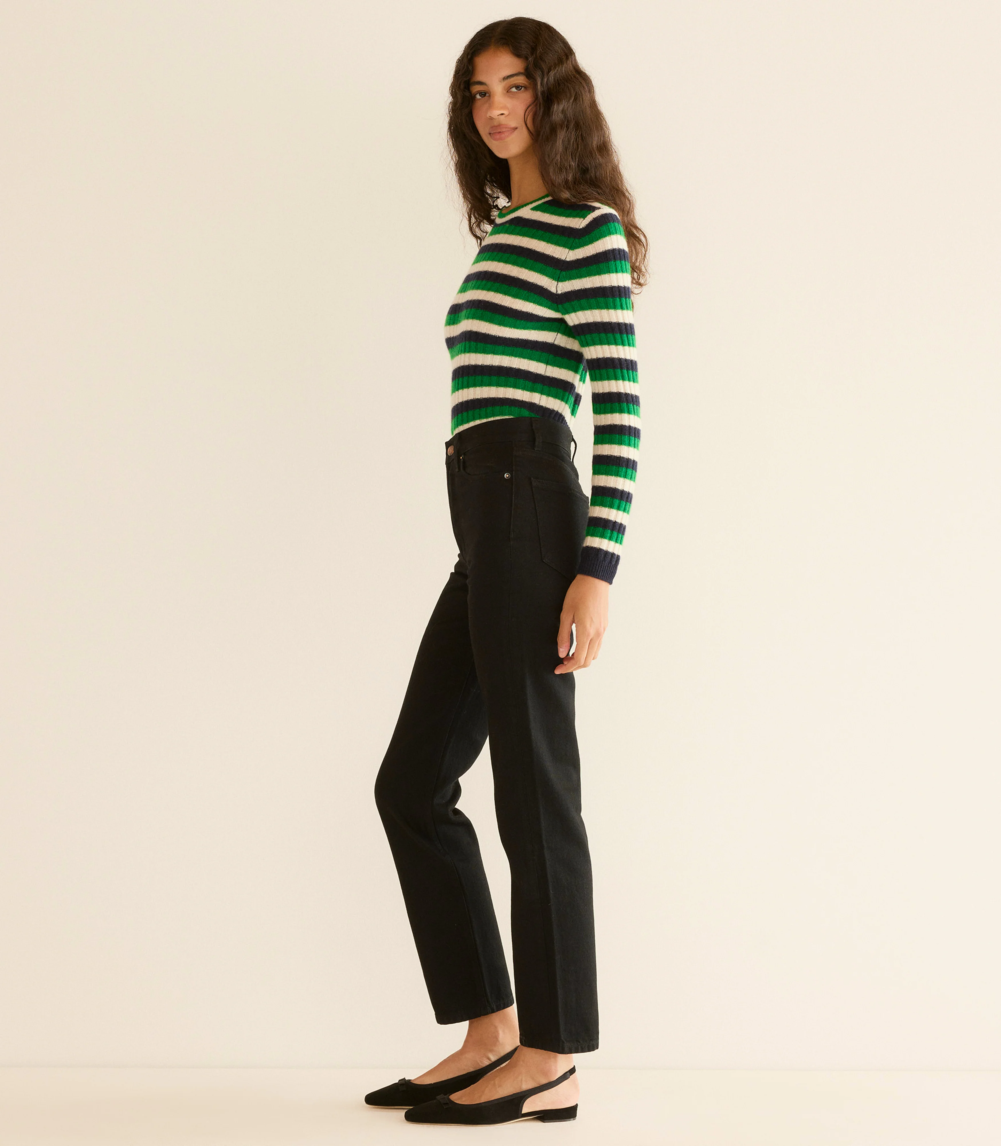 HYERES CASHMERE SWEATER -- VERT CARRINGTON STRIPE - Image 3