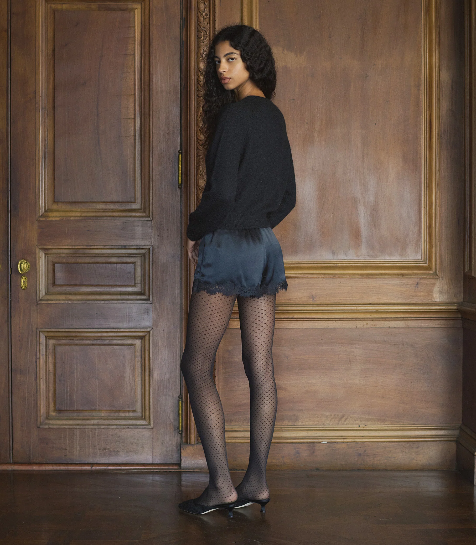 WOLFORD CONTROL DOTS TIGHTS -- BLACK - Image 3