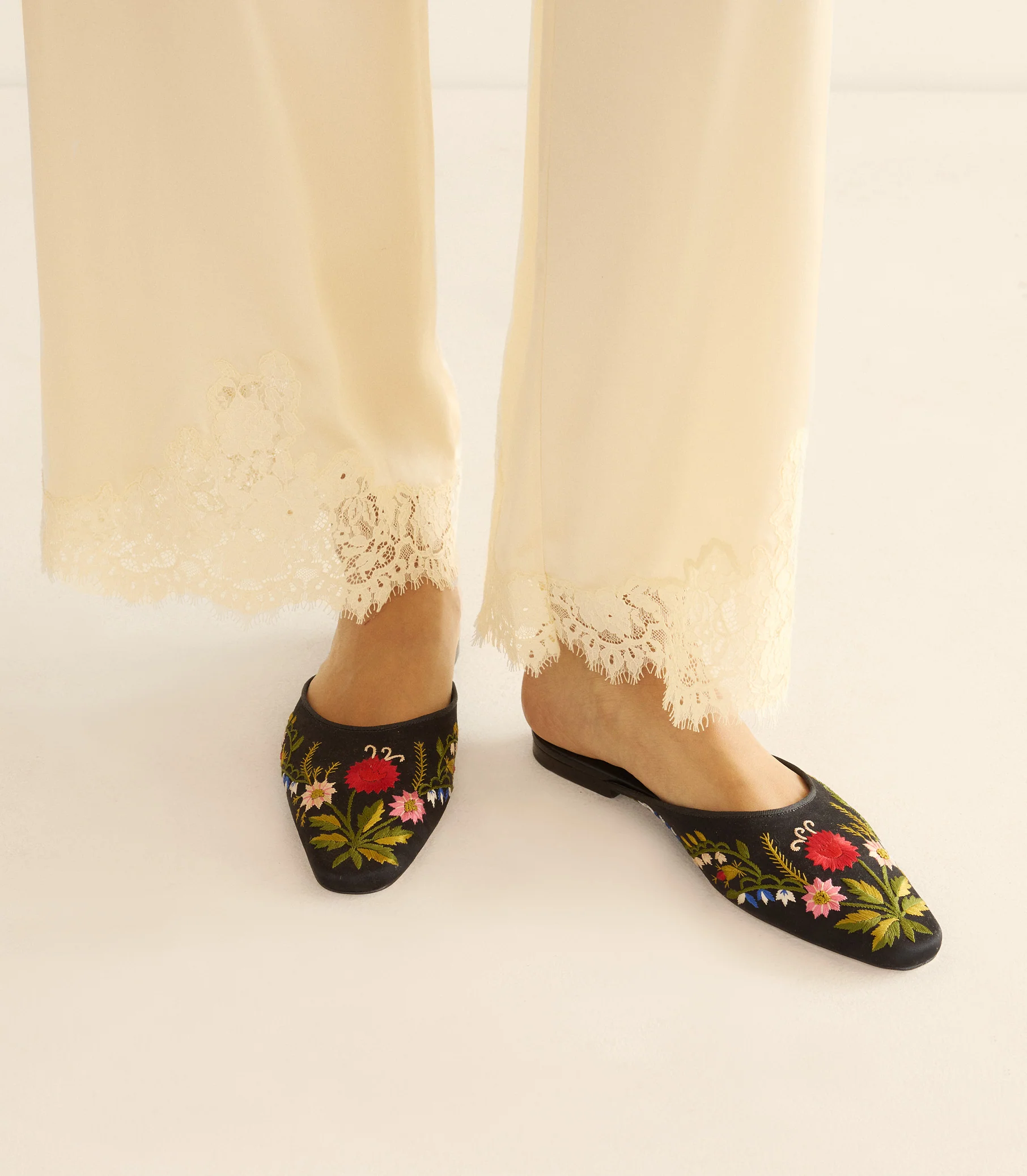 WREN MULE -- EMBROIDERED BLACK SATIN - Image 2
